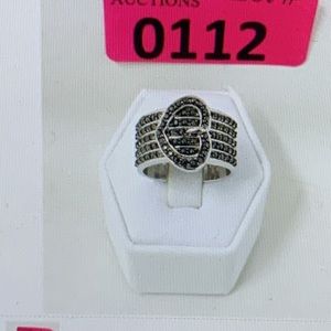Wide band diamond heart buckle ring New